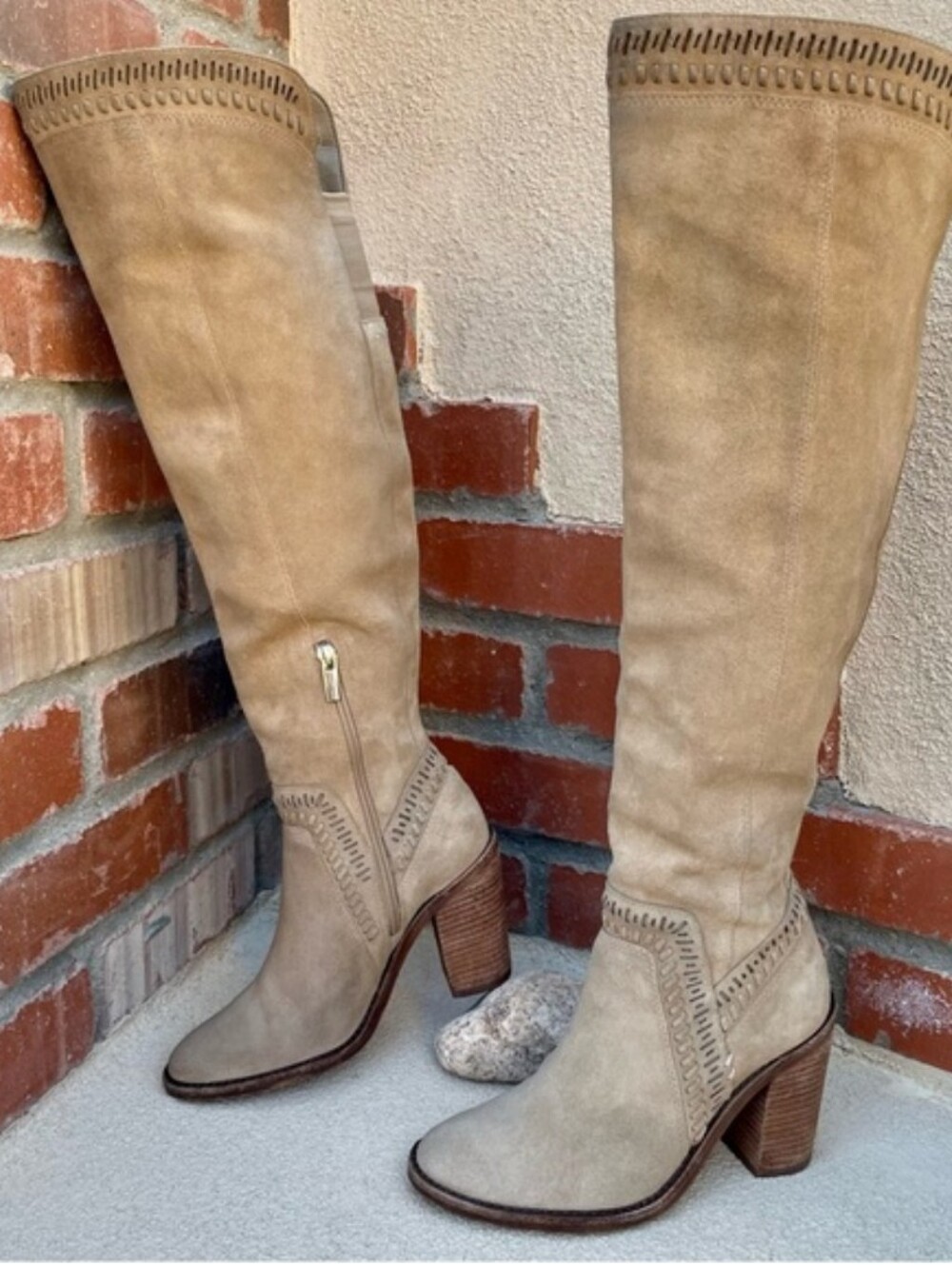 Vince Camuto Taupe Over-the-Knee Block Heel Madolee Boots Sz 8.5 - Picture 4 of 12